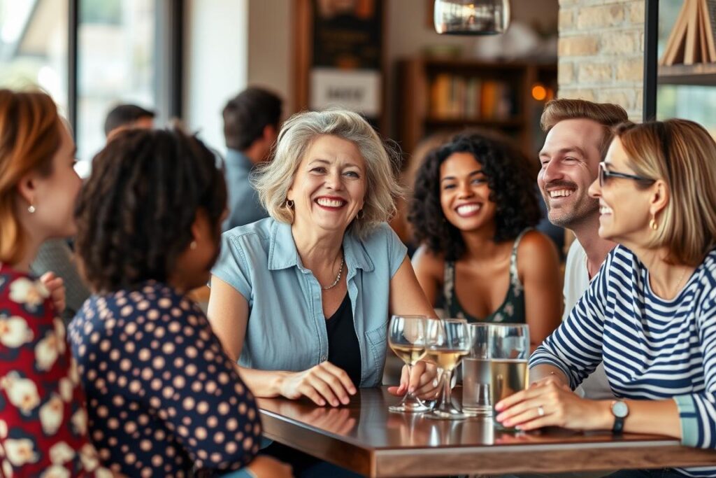 santé&forme Femme-celibataire-entouree-damis-lors-dune-sortie-sociale-illustrant-le-reseau-social-1024x683 Femmes célibataires plus heureuses que hommes : Ce que révèlent les études