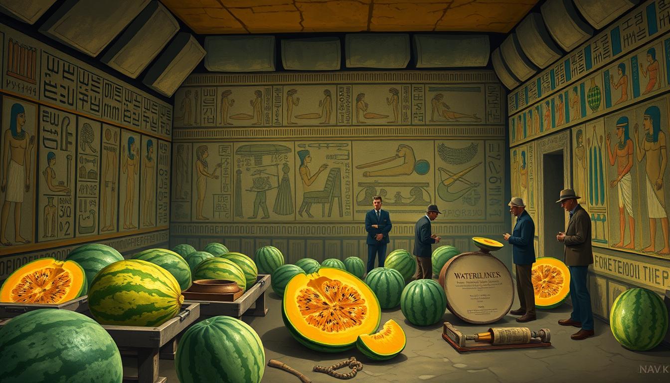 Illustration de pastèques anciennes dans des tombes égyptiennes montrant l'origine historique de la pastèque