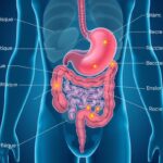 Illustration du système digestif affecté par la gastro-entérite, montrant l'inflammation intestinale
