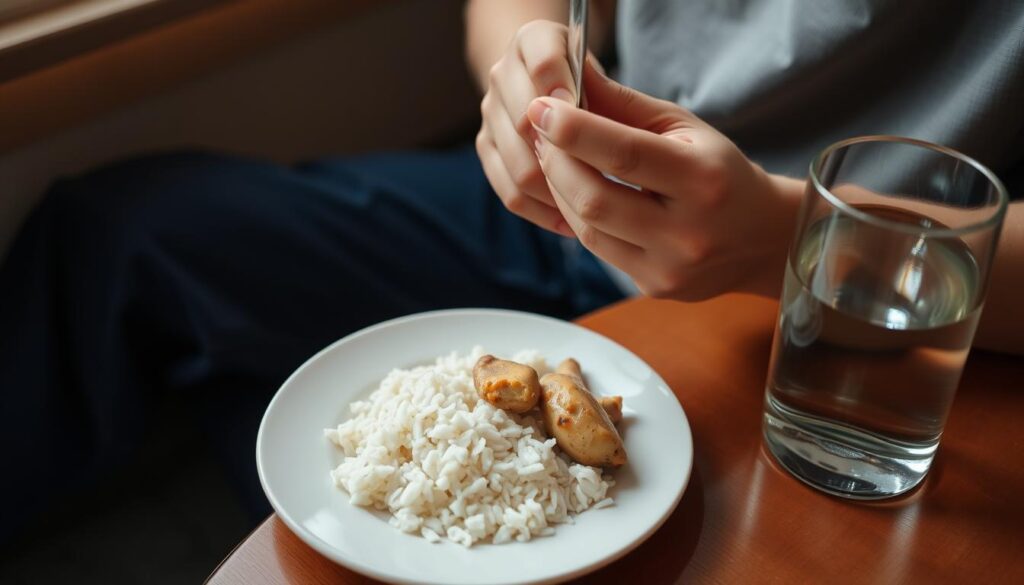 santé&forme Personne-mangeant-un-petit-repas-leger-pendant-une-gastro-enterite-1024x585 Aliments à consommer en cas de gastro : guide nutritionnel complet