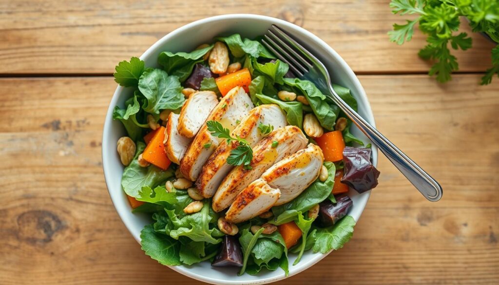 santé&forme Salade-equilibree-avec-proteines-legumes-et-vinaigrette-legere-1024x585 Conséquences de manger de la salade tous les jours : bienfaits et risques potentiels